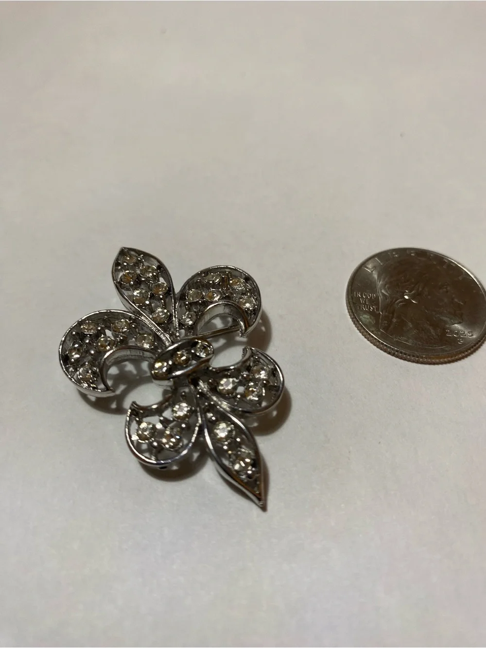 Silver Crystal Fleur-de-Lis Brooch - Sparkling Clear Accent